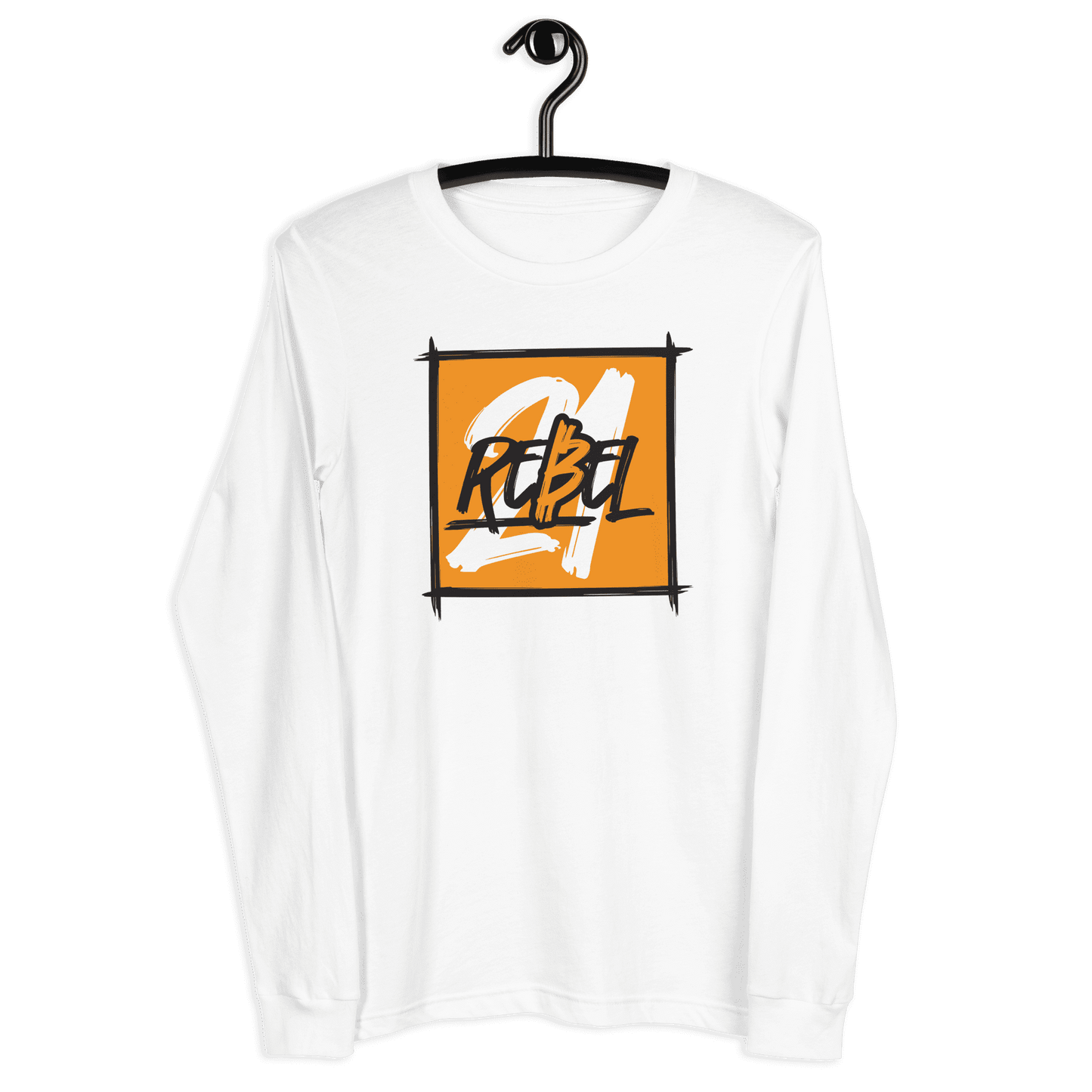 Front view of a white bitcoin long sleeve tee.