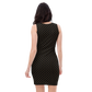 Back view of a woman wearing a black bitcoin bodycon dress.