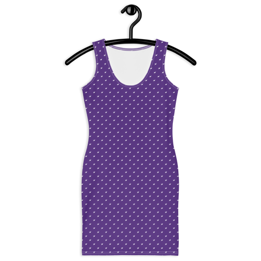 Front view of a purple nostr bodycon dress.