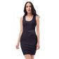 Front view of a woman wearing a black nostr bodycon dress.