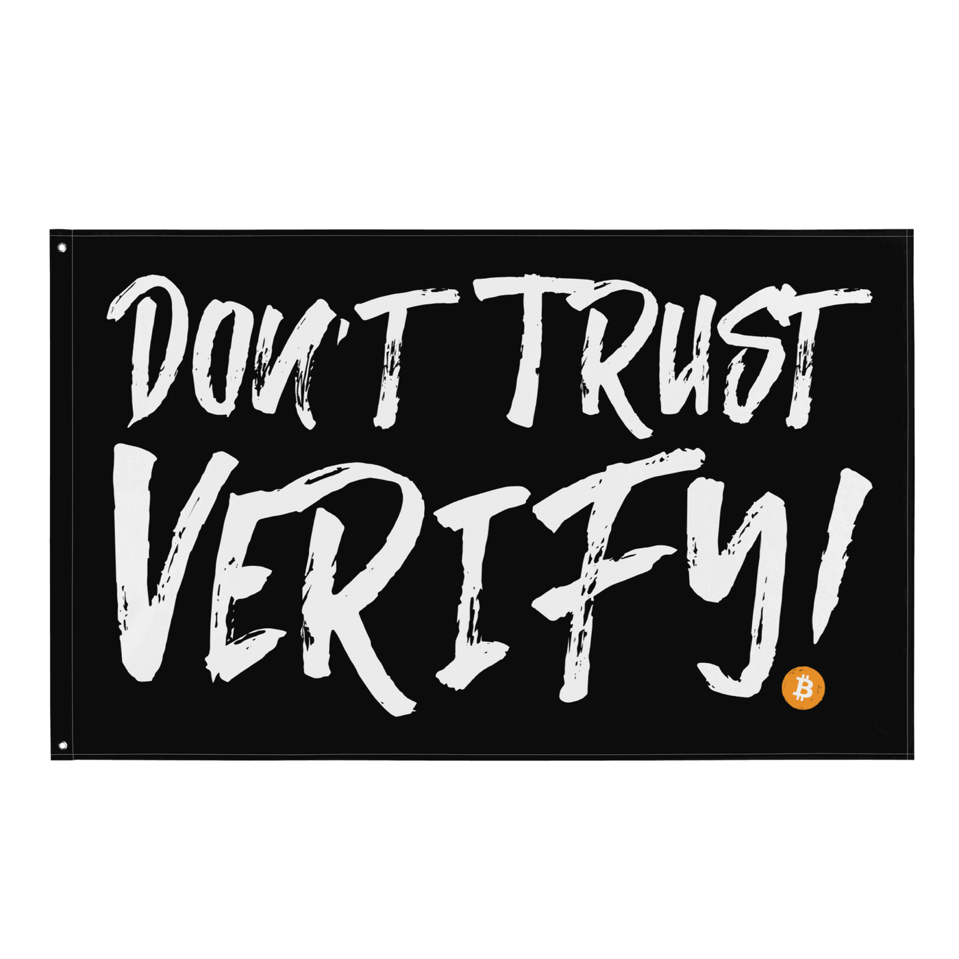 Bitcoin flag with "Don't Trust Verify!" slogan for wall decor, made of durable polyester