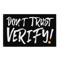 Bitcoin flag with "Don't Trust Verify!" slogan for wall decor, made of durable polyester
