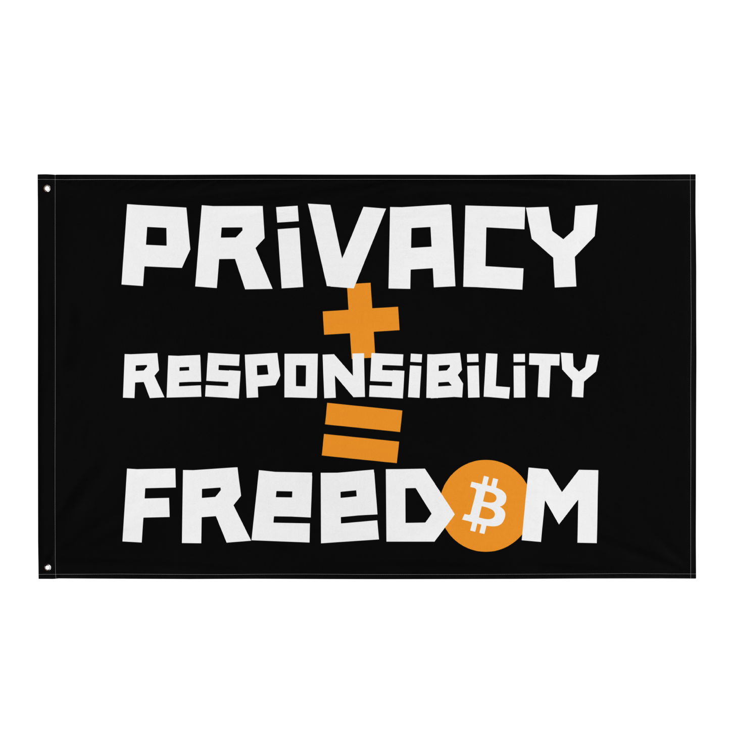 Front view of a black bitcoin flag.