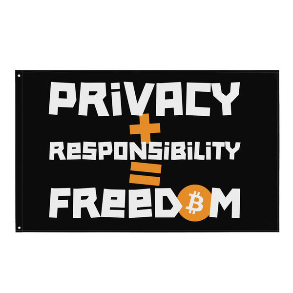 Bitcoin flag promoting privacy and responsibility for freedom, polyester fabric with iron grommets