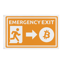 Bitcoin flag with emergency exit design hanging on wall