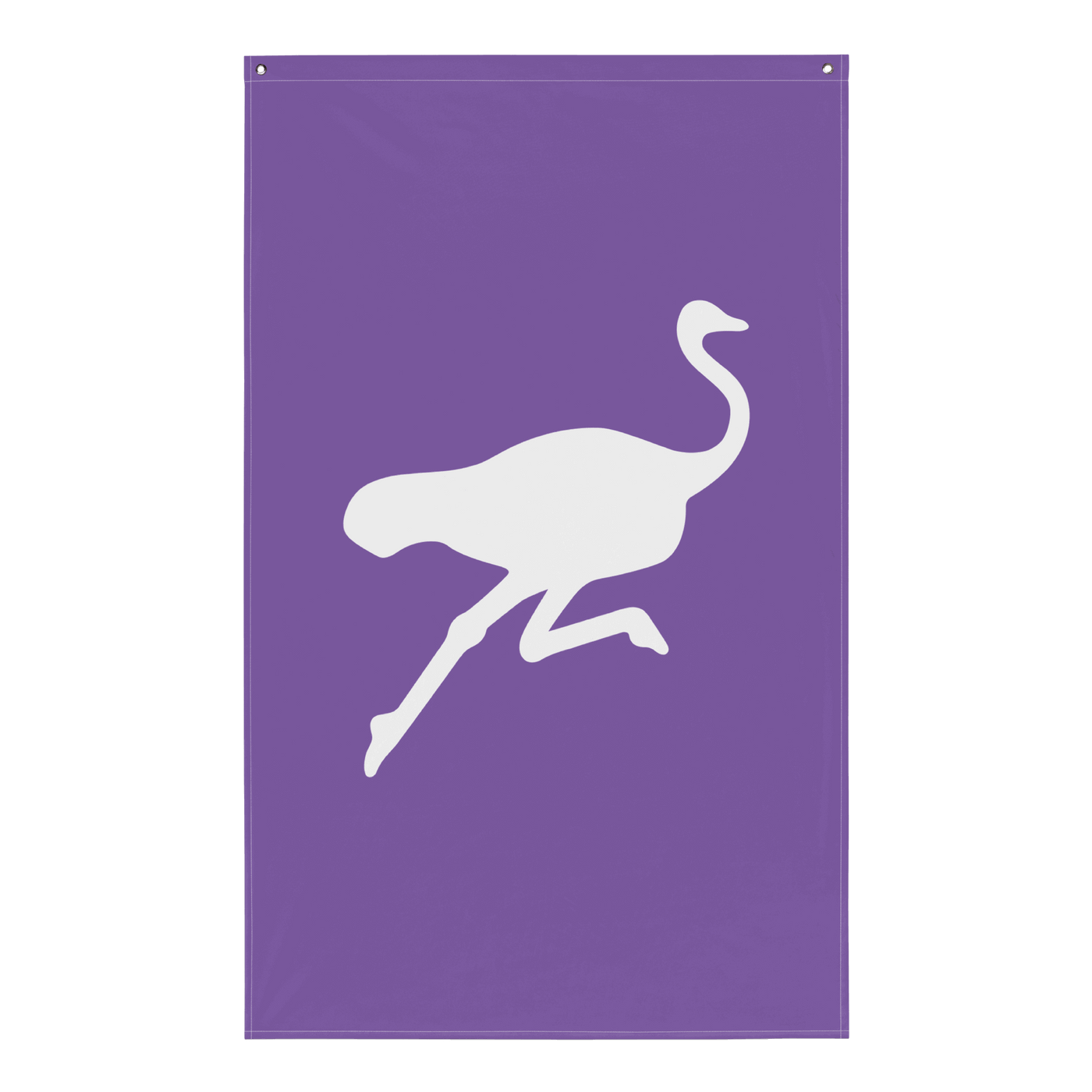 Nostr flag featuring a polyester Nostrich mascot design with iron grommets and OEKO-TEX certification