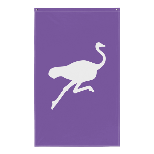 Nostr flag featuring a polyester Nostrich mascot design with iron grommets and OEKO-TEX certification