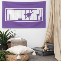nPub? nostr flag, hanging on a wall above a seating corner.