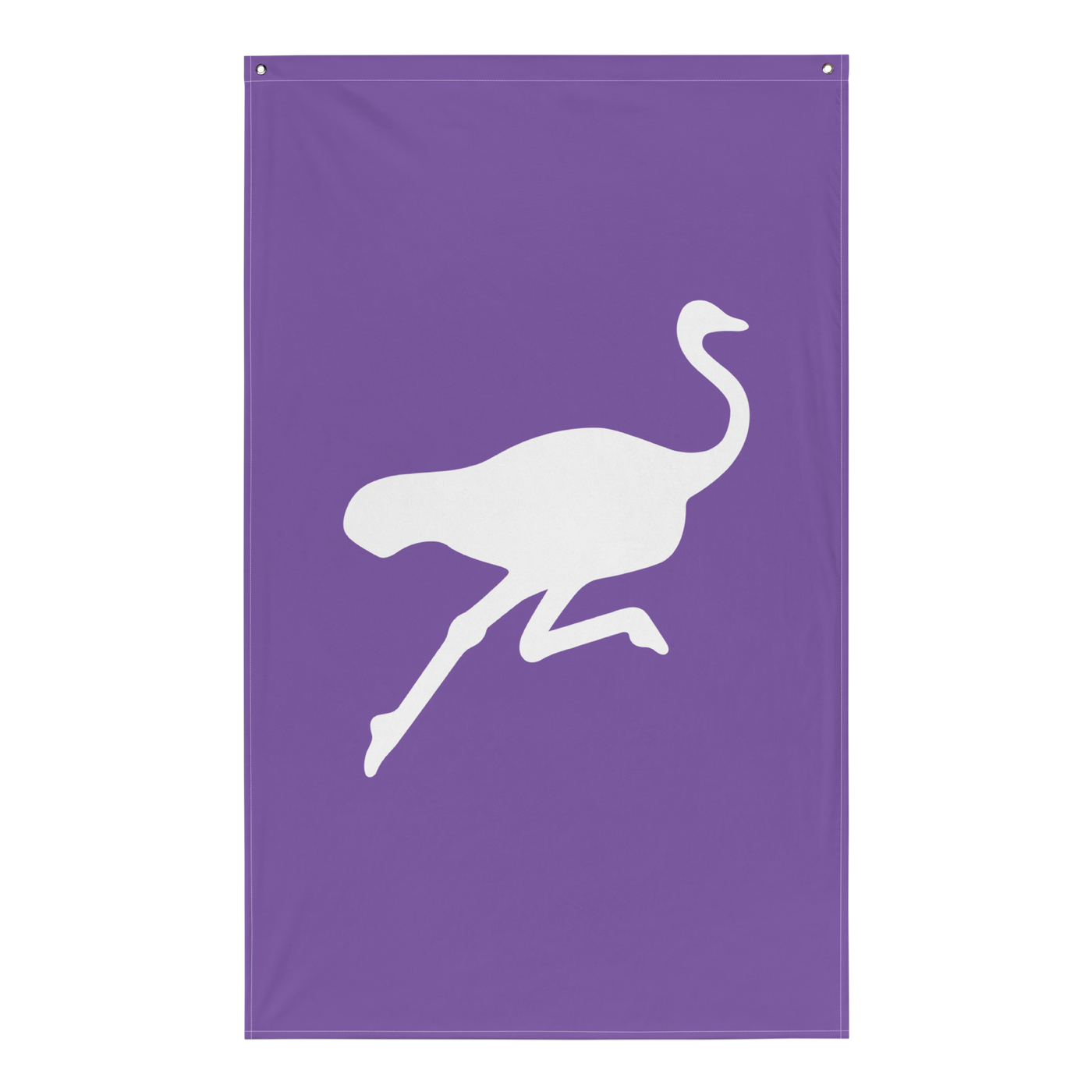 Nostrich nostr flag, front view: a white running ostrich silhouette on purple.