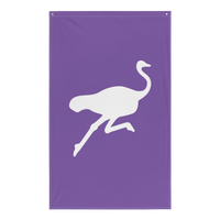 Nostrich nostr flag, front view: a white running ostrich silhouette on purple.