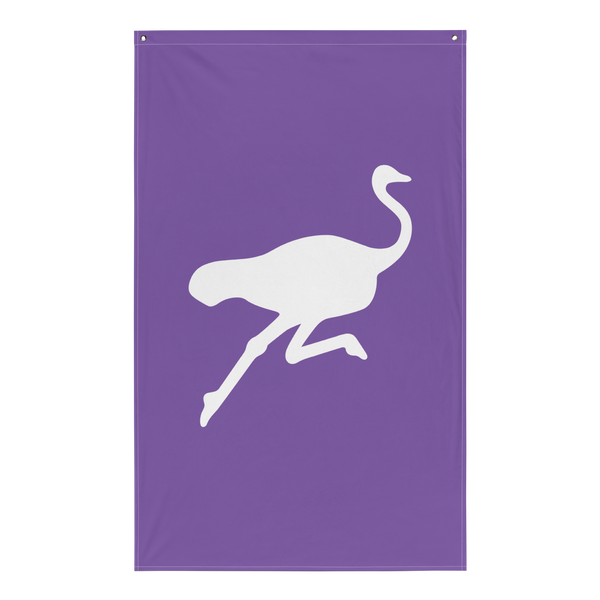 Nostrich nostr flag, front view: a white running ostrich silhouette on purple.