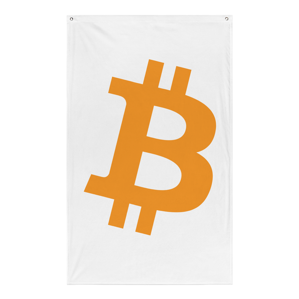 Bitcoin B bitcoin flag, front view: a large solid orange bitcoin B on white.