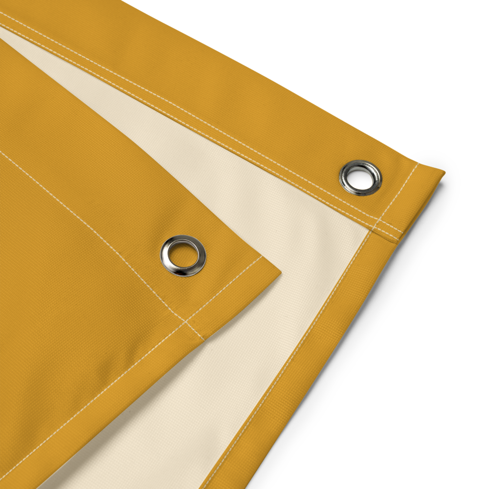Detailed view of the eyelets of the orange bitcoin flag.