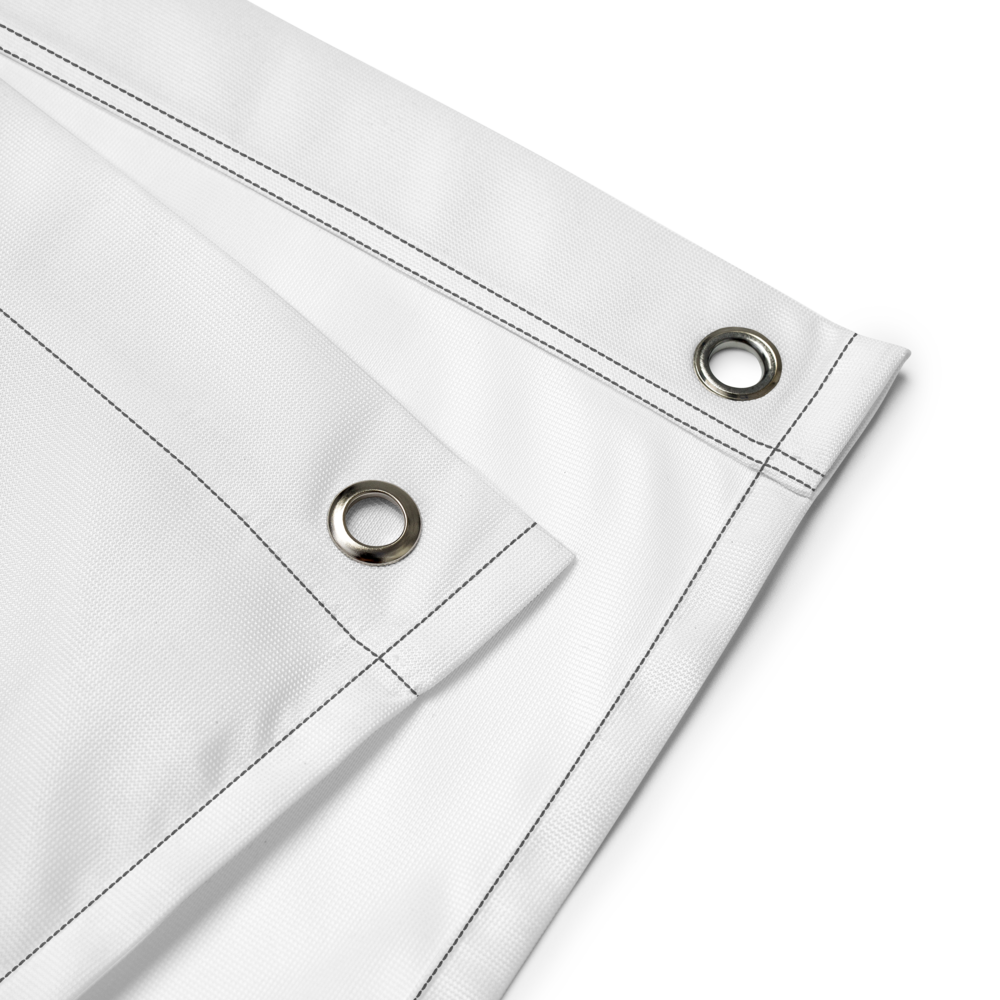 Detailed view of the eyelets of the white bitcoin flag.