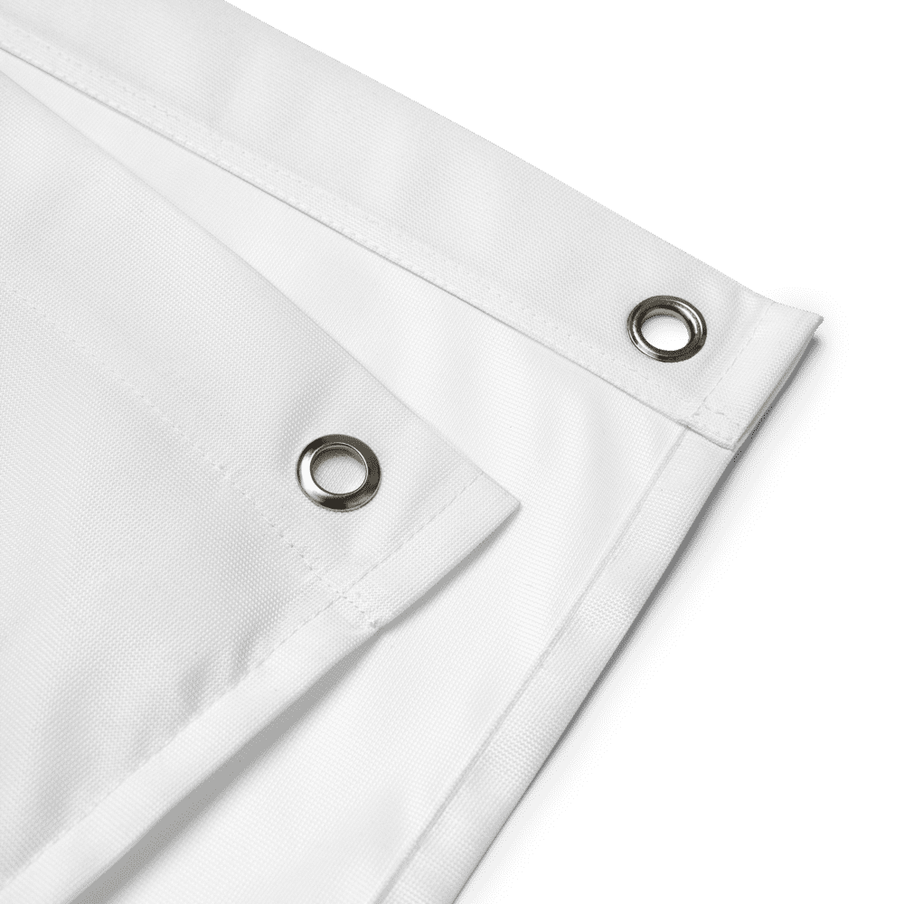 Detailed view of the eyelets of the white bitcoin flag.