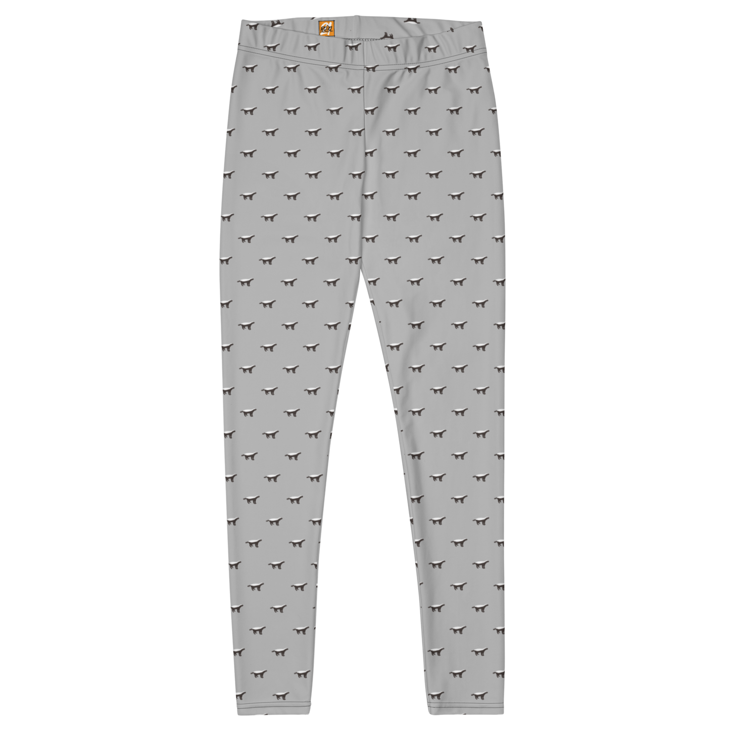 Front view of grey bitcoin leggings.