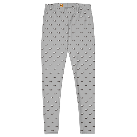 Front view of grey bitcoin leggings.