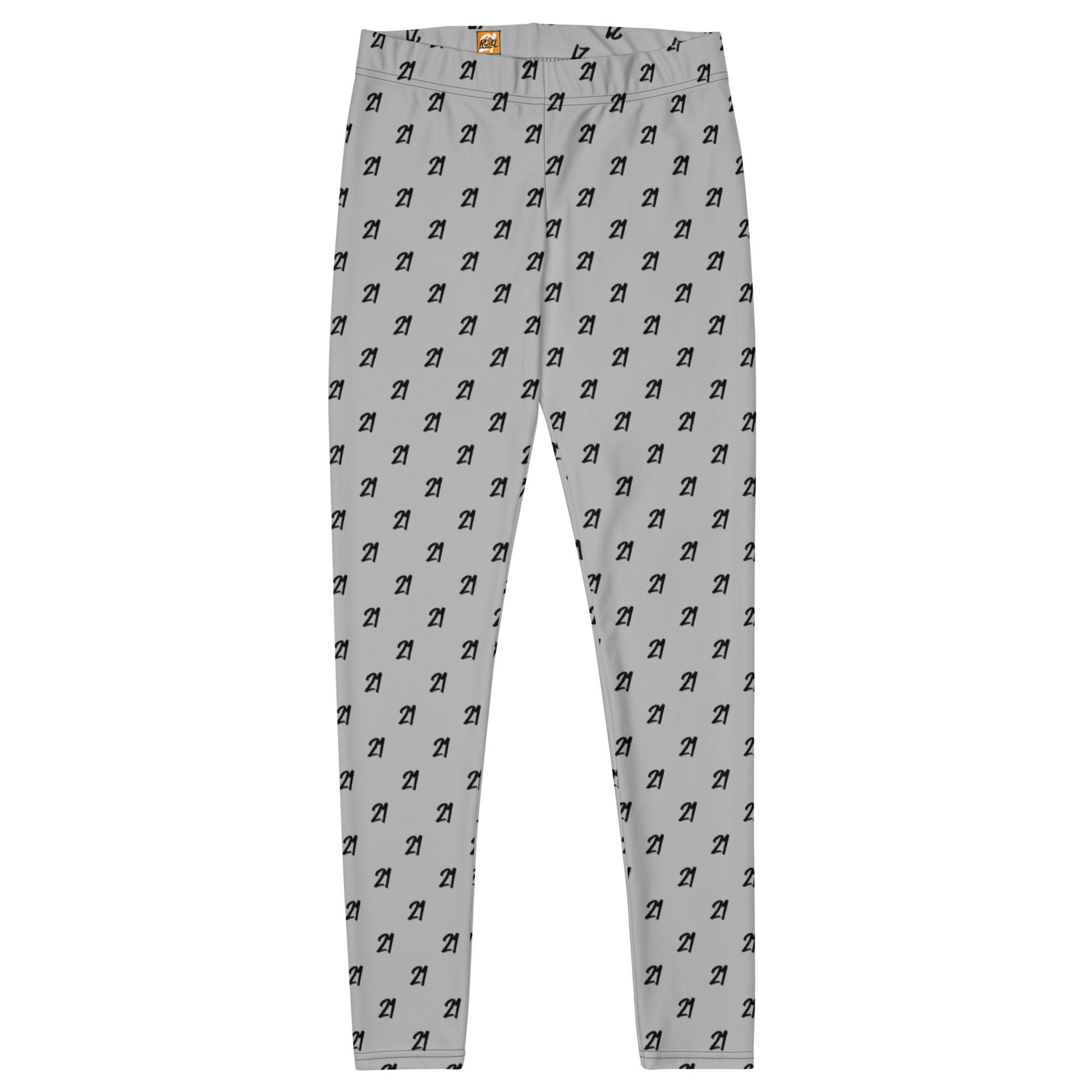 Front view of grey bitcoin leggings.