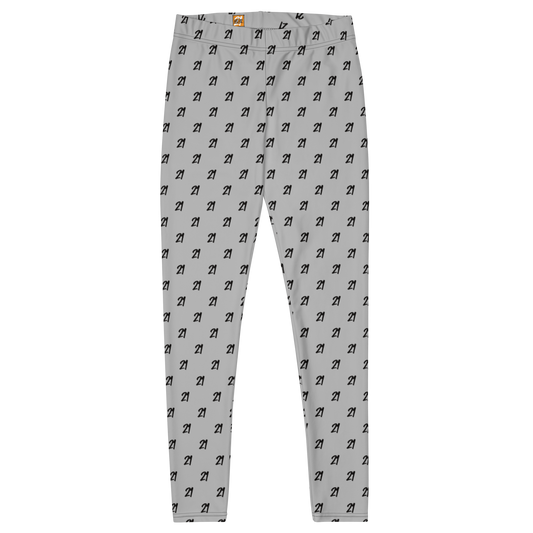 Front view of grey bitcoin leggings.