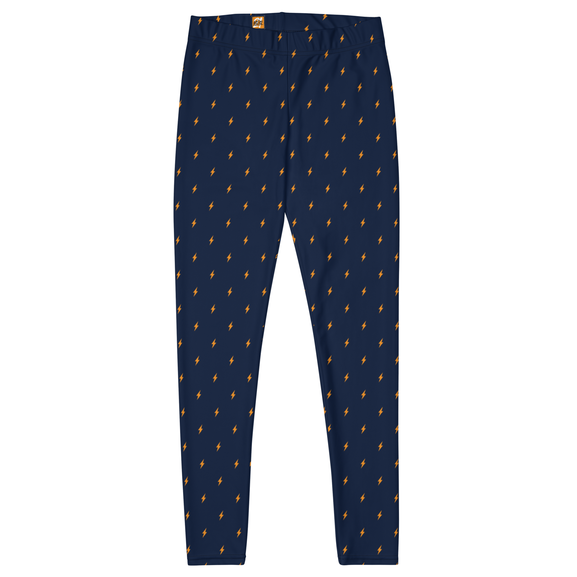 Front view of navy blue bitcoin leggings.