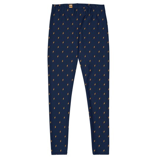 Front view of navy blue bitcoin leggings.