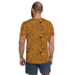 Back view of a man wearing an orange bitcoin athletic shirt for men.