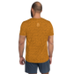 Back view of a man wearing an orange bitcoin athletic shirt for men.