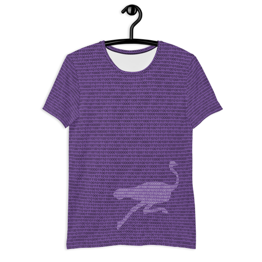 Front view of a purple nostr athletic shirt for men.