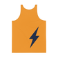 Back view of an orange bitcoin tank top.