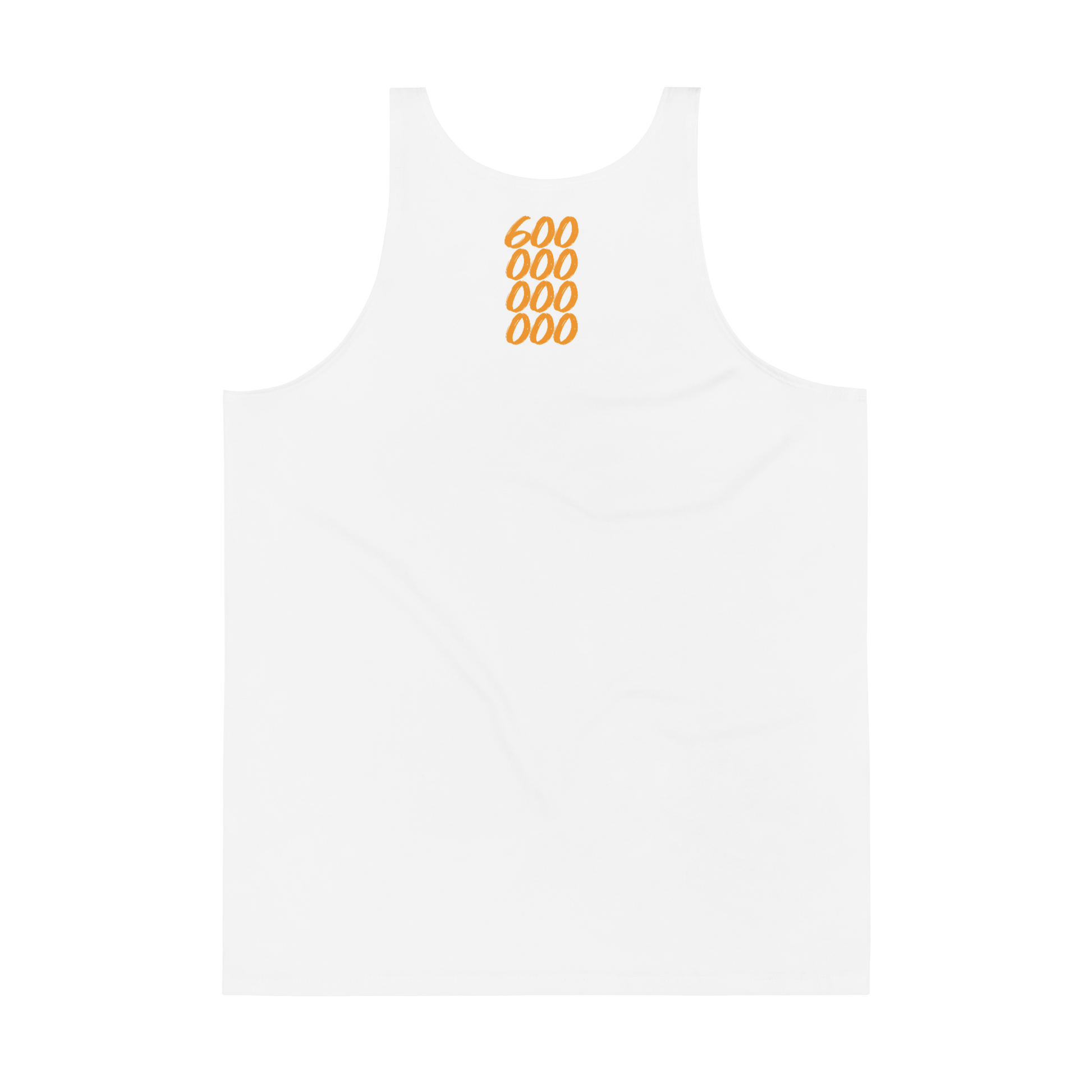 Back view of a white bitcoin tank top.