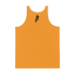 Back view of an orange bitcoin tank top.