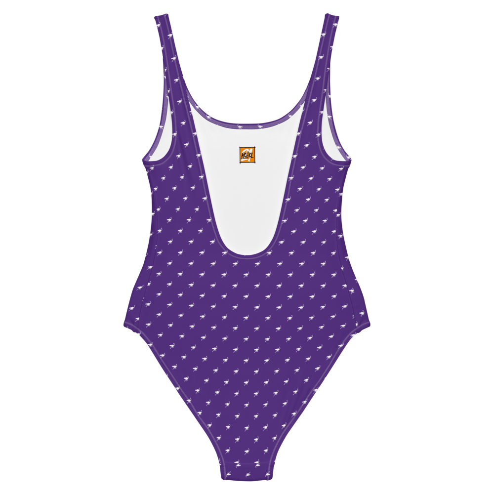 Back view of a purple nostr swimsuit.