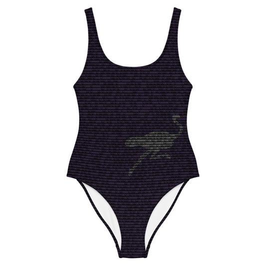 Front view of a black nostr swimsuit.