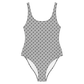 Front view of a silver grey bitcoin swimsuit.