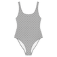 Front view of a silver grey bitcoin swimsuit.