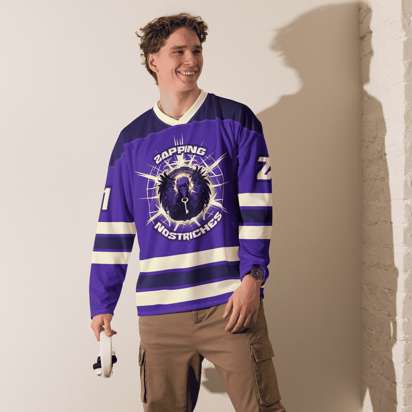Zapping Nostriches Nostr hockey jersey with OEKO-TEX and GRS certification logos