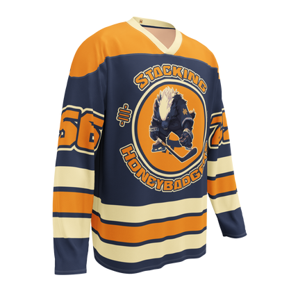 Front view of a bitcoin hockey jersey.