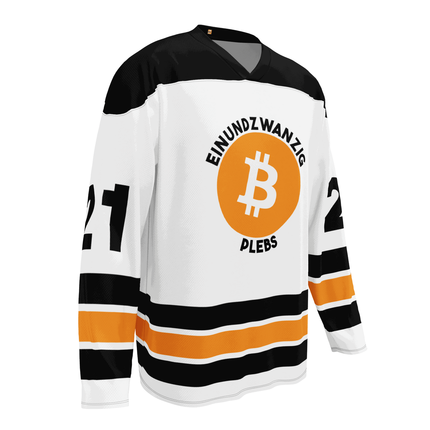 Einundzwanzig Bitcoin hockey fan jersey made from 100% recycled polyester with sustainable certifications
