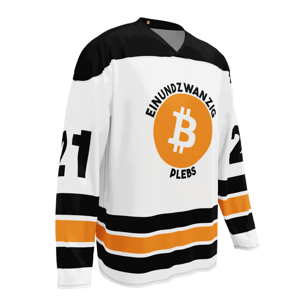 Einundzwanzig Bitcoin hockey fan jersey made from 100% recycled polyester with sustainable certifications