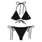 Back view of a black bitcoin bikini.