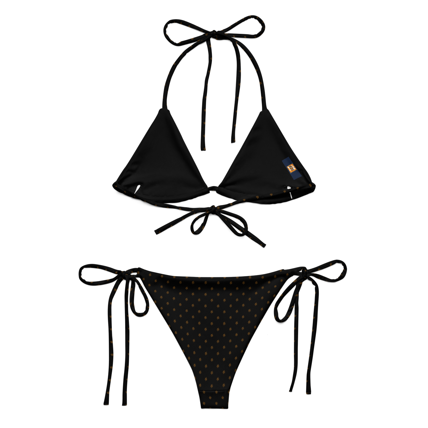 Back view of a black bitcoin bikini.