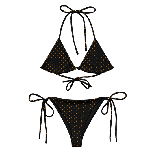 Front view of a black bitcoin bikini.