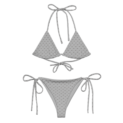 Front view of a silver bitcoin bikini.