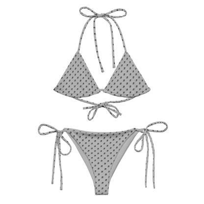 Front view of a silver bitcoin bikini.