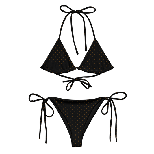 Front view of a black bitcoin bikini.