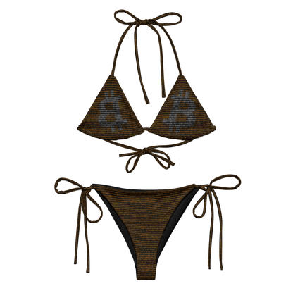 Front view of a black bitcoin bikini.