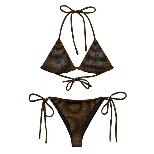 Front view of a black bitcoin bikini.