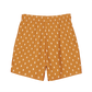 Back view of orange bitcoin swim trunks.