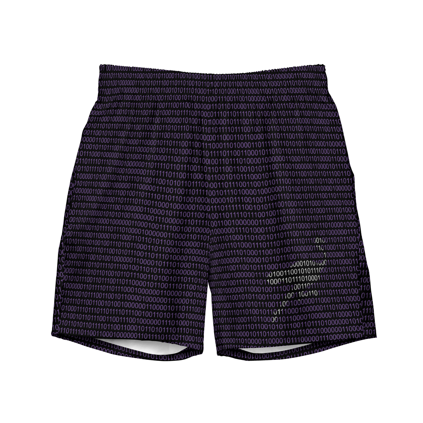 Front view of black nostr swim trunks.