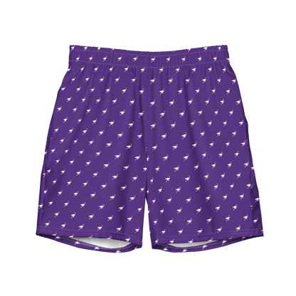 Front view of purple nostr swim trunks.